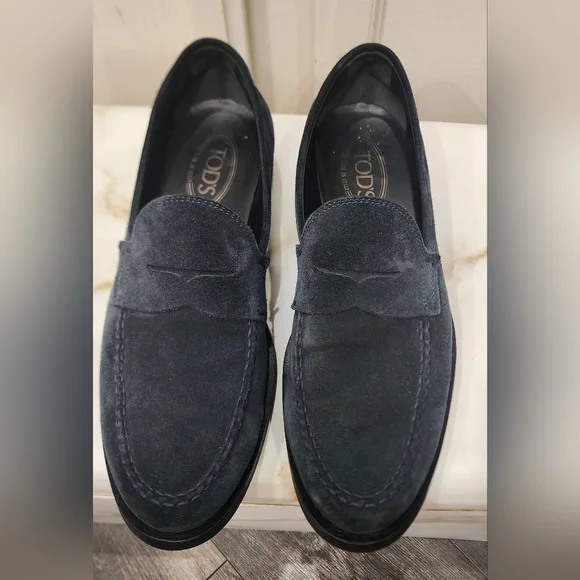 Tods Navy Blue Suede Loafers Men's size 8 - Picture 2 of 7